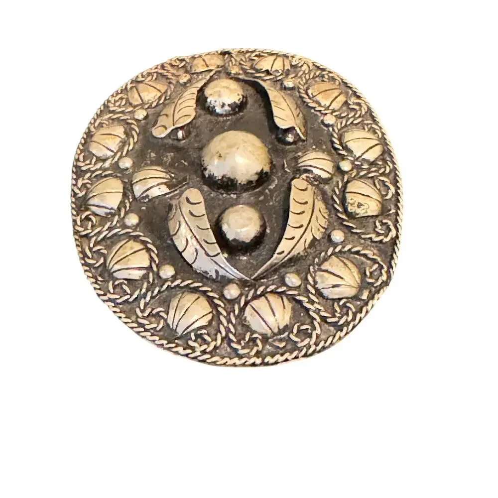 ViNTaGe Alpaca Mexico Southwestern Raised Leaf  & Rope Design Belt Buckle